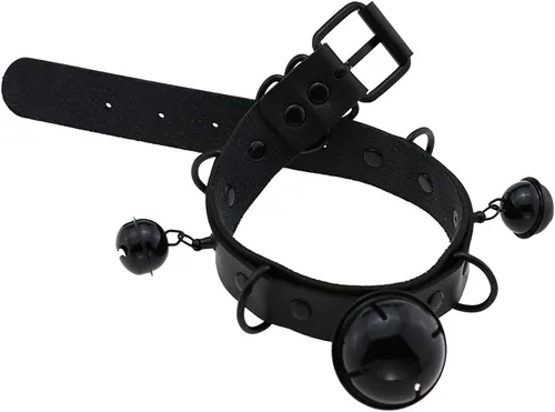 Vista 5 de Multicolor PU Simulated Leather Black-tone Silver-tone 4cm Large Bell Rivets Neckband Choker Necklace