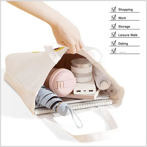 Vista 4 de Bolsa de lona para mujer bolsa de hombro grande de lona con cremallerabolsillo interior bolsa de compras reutilizable bolsa de almacenamiento