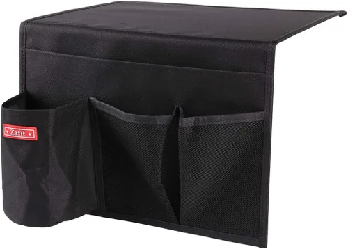 Vista 3 de Zafit Organizador de almacenamiento de mesita de noche, organizador de armario de mesa para mandos, teléfono, lentes (4 bolsillos, negro)
