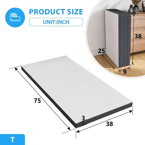 Vista 2 de PayLessHere Colchón de espuma viscoelástica triple plegable de 3 pulgadas Individual Firme medio Foldable Mattress with Dual Construction