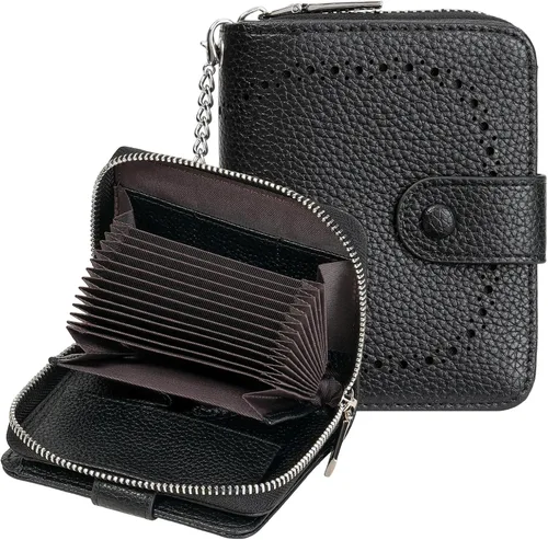 Vista 19 de GAEKEAO Cartera de cuero para tarjetas de crédito para mujer, bloqueo RFID, gran capacidad, plegable, con cremallera, organizador de tarjetas