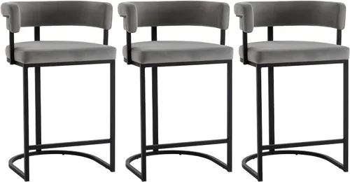Vista 11 de Modern Barrel - Juego de 2 taburetes de bar de terciopelo de 24 pulgadas con respaldo y brazos cómodos, silla de isla de cocina tapizada de sherpa