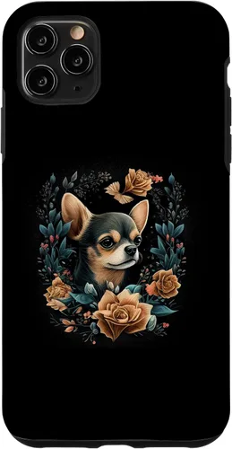 Vista 4 de iPhone 12 mini Chihuahua Lindo perro Hermoso Flores Niña Estuche para plantas