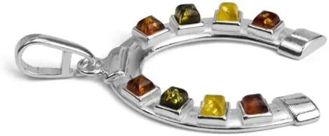 Vista 2 de Colgante de plata de ley con forma de herradura de ámbar multicolor, Plata esterlina Plata, Ámbar