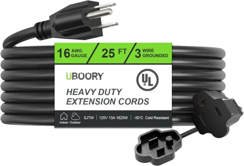 Vista 7 de Cable de extensión para exteriores impermeable de 50 pies, amarillo 12/3 SJTW resistente, cable de extensión flexible de 100% cobre de 3 clavijas