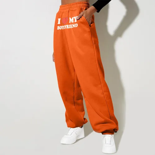 Vista 3 de I Love My Boyfriend - Pantalones deportivos para mujer, de cintura alta, casuales, holgados, con cintura elástica, pantalones de forro polar