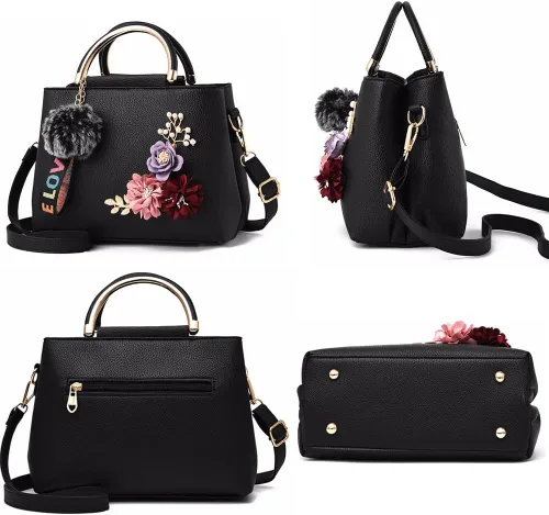Vista 4 de Dayfine Bolso de mano para mujer, bolso floral 3D, bolso con asa superior, bolso de hombro de piel sintética, bolso pequeño, bolso cruzado