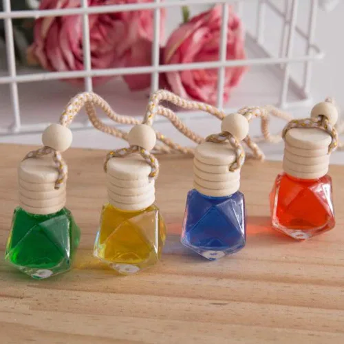 Vista 7 de 4 botellas de perfume de vidrio colgantes de 0.3 fl oz recargables para automóvil, con forma de diamante, botella difusora colgante, botella