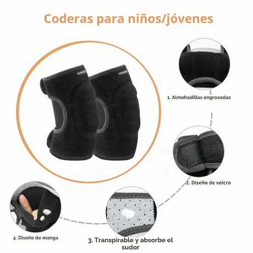 Vista 4 de Juego de rodilleras y coderas para niños, equipo de protección Negro