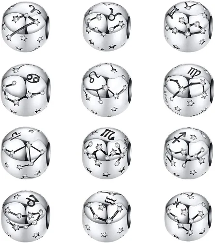 Vista 6 de LAMOONY Abalorio de constelación de plata de ley 925 para cumpleaños, aniversario, amor, fe para pulsera Pandora