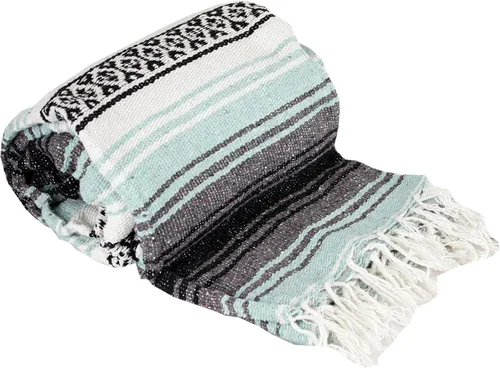 Vista 12 de Cobija auténtica mexicana para yoga, Azul