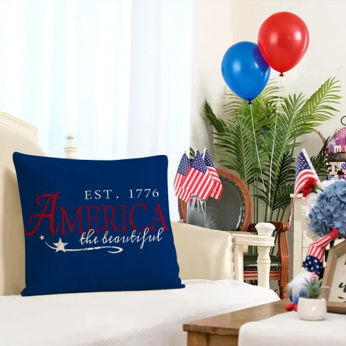 Vista 7 de RABUSOFA Fundas de almohada para el 4 de julio, 18 x 18 pulgadas, letreros patrióticos, rojo, blanco y azul, Día de la Independencia, 4 de julio
