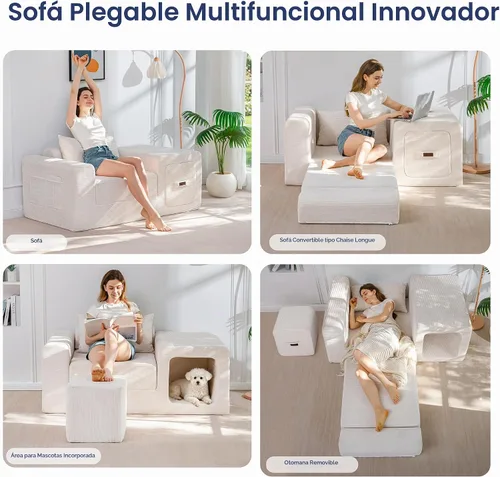 Vista 4 de MAXYOYO Sofá plegable, sofá convertible con reposabrazos, sofá multifuncional con almohada y bolsillos, sofá deshuesado para sala de estar