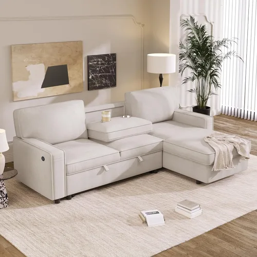 Vista 14 de Sofá cama modular de 104 pulgadas con diván de almacenamiento y taburetes para sala de estar, moderno sofá cama extraíble de 3 asientos