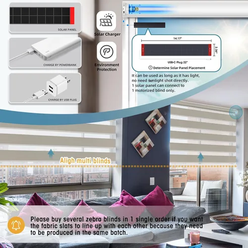 Vista 2 de SmartWings Persianas motorizadas de cebra con cenefa funcionan con Alexa, Homekit Thread, persianas inteligentes de doble capa con control de luz