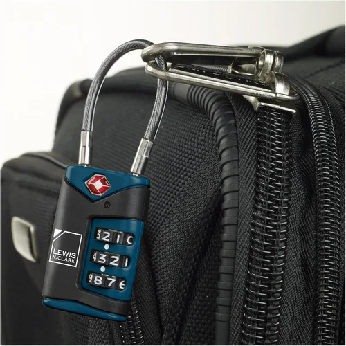 Vista 6 de Lewis N. Clark Candado de equipaje aprobado por la TSA + cable de acero para maleta, mochila, bolsa para laptop + bolso, perfecto para aeropuerto