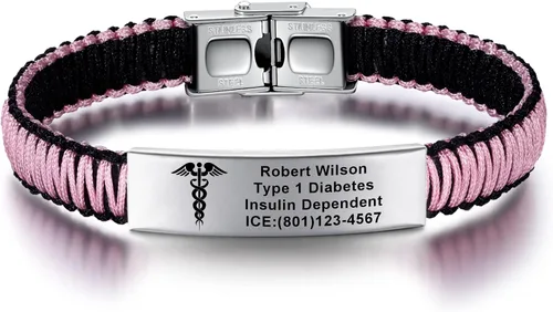 Vista 25 de Pulseras de alerta médica para mujeres Pulseras de identificación médica personalizables para hombres, niñas y niños Pulseras médicas trenzadas