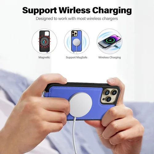 Vista 5 de Antsturdy Funda tipo cartera desmontable 2 en 1 para iPhone 14 Pro Max con MagSafe, bloqueo RFID, magnética, carga inalámbrica, funda de piel