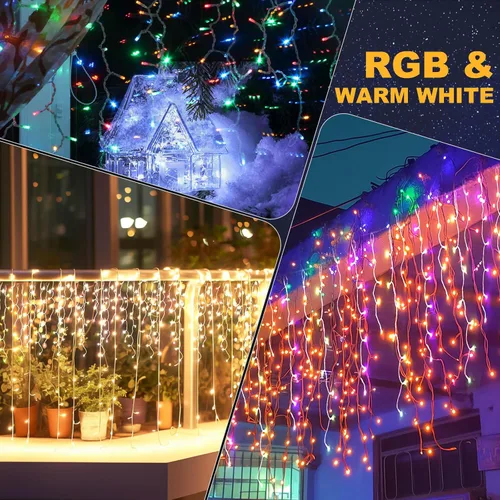 Vista 2 de Luces de Navidad de 131 pies para exteriores, 1680 luces LED impermeables con 8 modos, luz de cadena con aplicación y control remoto para Blanco