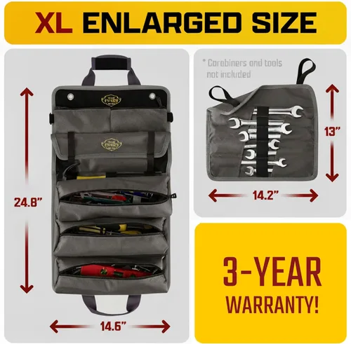 Vista 2 de The Ryker Bag Black Pro Tool Roll - Organizador de herramientas enrollable de lona resistente con bolsas desmontables para pernos, dados y pequeñas