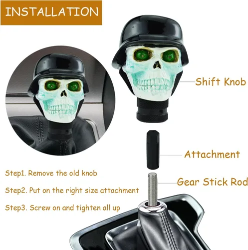 Vista 4 de Pomo de palanca de cambios de vehículo de resina con diseño de calavera para la mayoría de vehículos manuales (negro)