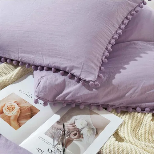 Vista 9 de Juego de 2 fundas de almohada de tamaño estándar naranja quemado, 20 x 26 pulgadas Fundas de almohada bohemias con flecos de pompones, bonitas
