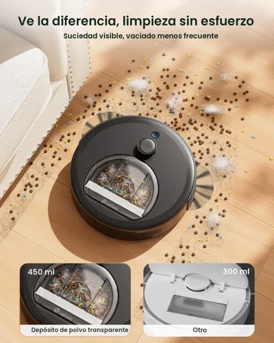 Vista 6 de [Usado] Lefant - Robot aspirador y limpiador LiDAR, con recipiente de polvo visible de 450ml, evitación de obstáculos PSD mejorada de 190°, limpieza