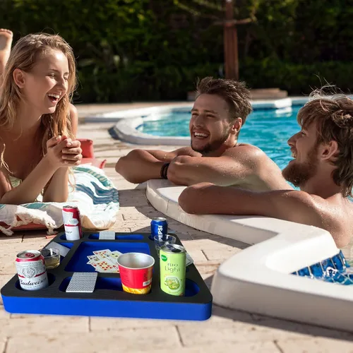Vista 3 de Mesa flotante de juegos de piscina para adultos, soporte para bebidas todo en uno y estación de refrigerio para piscina, playa, bañera