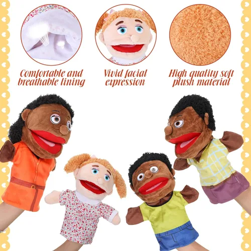 Vista 3 de Shappy 12 marionetas familiares de mano de 12 pulgadas, abuelos, mamá y papá, hermano y hermana, hijo e hija, juguetes de peluche