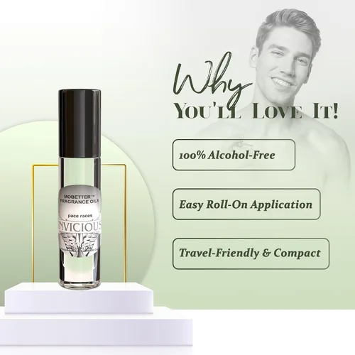 Vista 4 de MOBETTER FRAGRANCE OILS Pace Races Invicious Men Aceite corporal de colonia de 1/3 oz en botella de vidrio