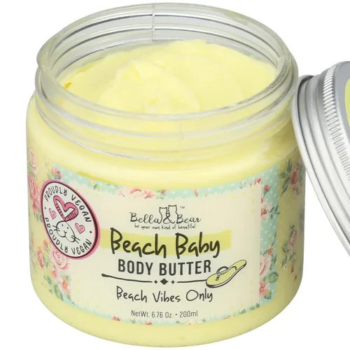 Vista 2 de Bella and Bear Beach Baby Body Butter - Crema hidratante de karité para mujeres, vegana, sin crueldad ni aceite, ayuda a prevenir las estrías