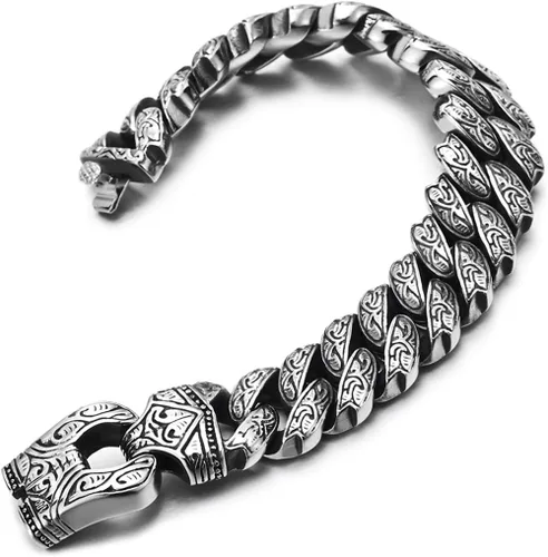 Vista 5 de COOLSTEELANDBEYOND Pulsera de acero para hombre con diseño de tatuaje tribal, estilo retro, masculino