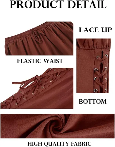 Vista 5 de Makkrom Pantalones de tobillo medievales para hombre, disfraz de pirata vikingo, con cordones, bandas cónicas, renacentistas, Navigator Halloween