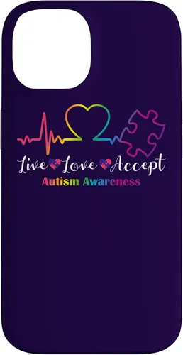Vista 4 de Funda para iPhone 13 Pro Max Live Love Acept Autismo Concientización ECG Línea de Pulso Autismo Mamá