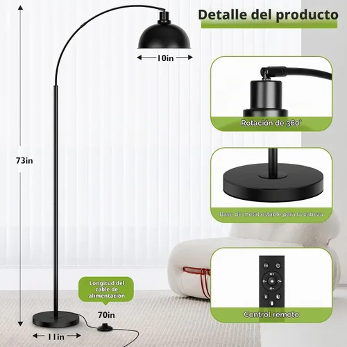 Vista 2 de Lámparas de pie de arco para sala de estar, moderna lámpara de pie alta con control remoto, lámpara de pie negra regulable continua con pantalla