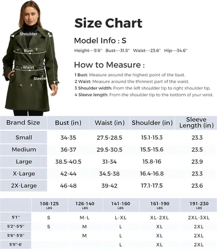 Vista 7 de wantdo - Chaquetón con doble botonadura para mujer, gabardina para invierno de largo medio con cinturón