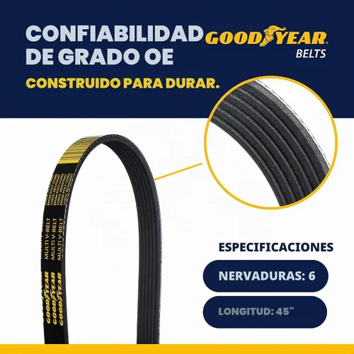 Vista 2 de Goodyear Belts 1060450 Cinturón Serpentina de 6 Costillas de 45 Pulgadas de Longitud Heavy-Duty Engine Belt, Abrasion-Resistant, Anti-Slip Design