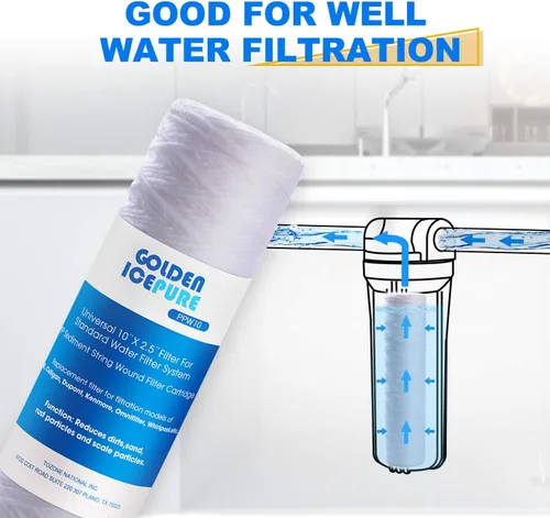 Vista 5 de GOLDEN ICEPURE PPW10, filtro de agua de sedimentos para toda la casa de 10 x 2.5 pulgadas, filtro de cadena de 5 micrones, compatible con Dupont