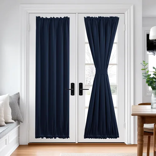 Vista 59 de Deconovo Cortinas opacas para puerta, bolsillo para cortinero y cortinas de bloqueo con aislamiento térmico para dormitorio, 137.16 x 189.2 cm, azul