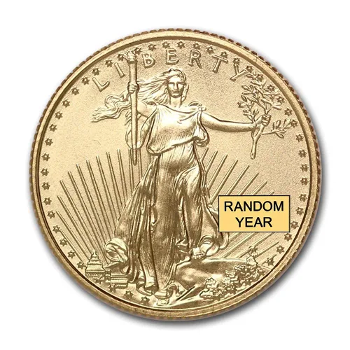 Vista 3 de 1986 - Presente (Año aleatorio) Moneda de Águila de Oro Americano de 1/10 oz Brillante sin Circular (Tipo 1 o Tipo 2) con Certificado