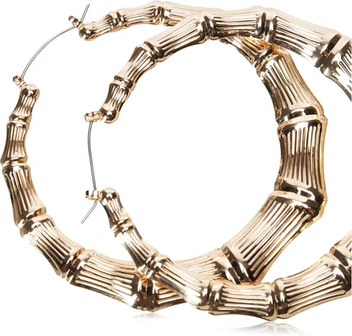 Vista 2 de Guess Pendientes de aro de bambú para mujer, color dorado, talla única, Metal