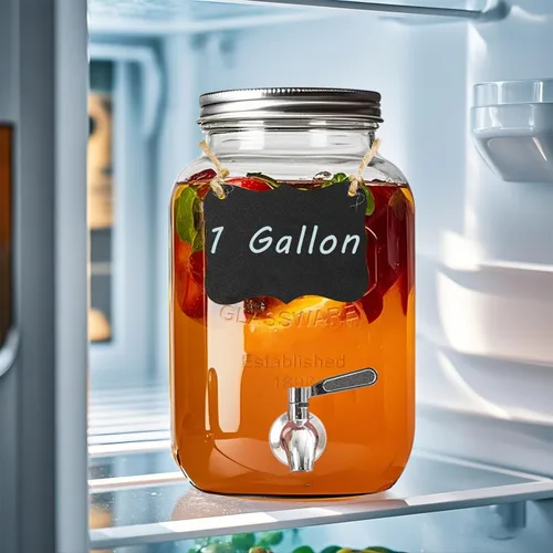 Vista 3 de dispensador de bebidas de vidrio de 1 galón con soporte, paquete de 2 dispensadores de vidrio con llave de acero inoxidable, dispensador de agua