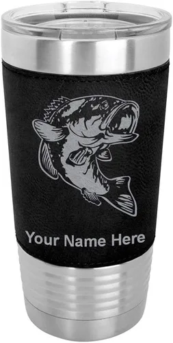 Vista 21 de LaserGram Vaso aislado al vacío de 20 onzas, pez bajo, grabado personalizado incluido (piel sintética, estilo béisbol)