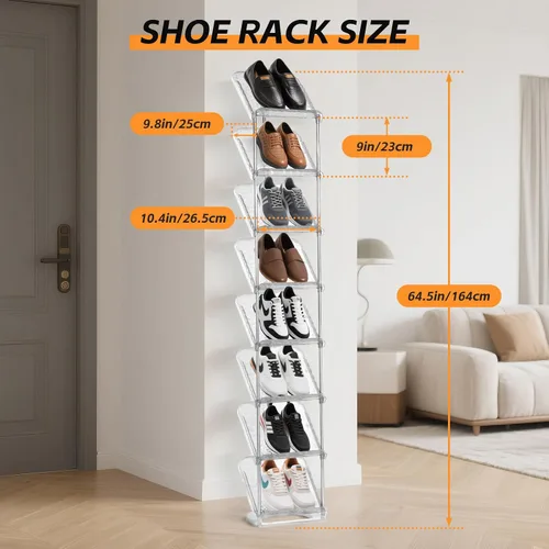 Vista 3 de SMILHELTD Zapatero Vertical de 8 Niveles, Soporte de Almacenamiento Transparente Estrecho para Zapatillas, Organizador de Tacones Lujosos Hacia