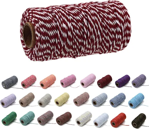 Vista 34 de 1 rollo de cuerda de algodón colorida de 0.0787 in de 109 yardas, cuerda para panaderos, manualidades DIY, envoltura de regalos, Navidad, boda #02