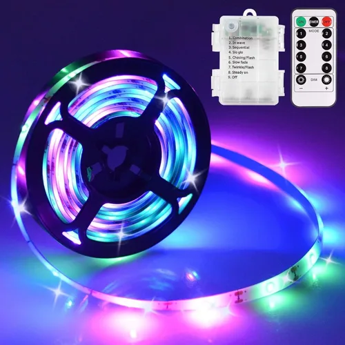 Vista 10 de echosari Tira de luces operadas por batería, 16.5 pies, 150 LED 2835 SMD, tiras de luces para armario con control remoto para dormitorio, cocina