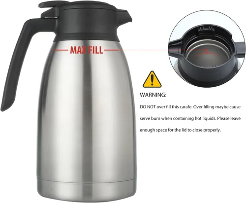 Vista 7 de Heritage66 Jarra térmica de café de 2L con cepillo de limpieza, servidor de acero inoxidable aislado al vacío de triple pared, mantiene las bebidas