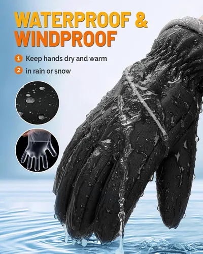 Vista 3 de Guantes de invierno para hombres y mujeres, impermeables, cálidos, guantes de esquí para clima frío, resistentes al viento, guantes de pantalla