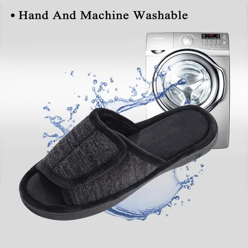 Vista 8 de DL Pantuflas ajustables de espuma viscoelástica para hombre, con punta abierta, cómodas para interiores y exteriores, acogedoras y transpirables