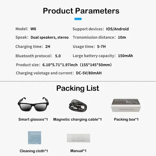 Vista 7 de Lentes de audio inteligentes, lentes de sol polarizados con Bluetooth, micrófono y altavoz integrados, asistente de voz, Bluetooth 5.0, gafas de sol